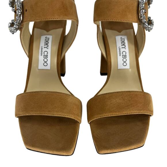 Jimmy Choo Maysa 85 Leather Mules in Caramel Crystal - Picture 11 of 15